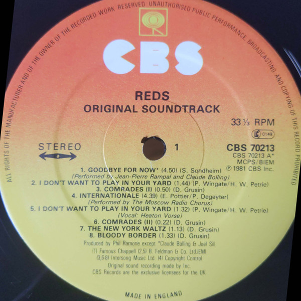 Various - Reds (Original Soundtrack Album) | CBS (CBS 70213) - 2