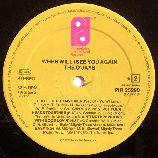 The O'Jays - When Will I See You Again | Philadelphia International Records (PIR 25290) - 3