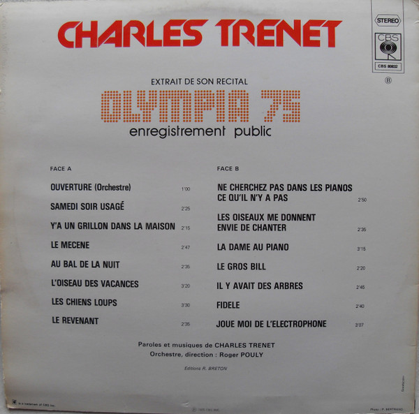 Charles Trenet - Olympia 75 | CBS (CBS 80832) - 2