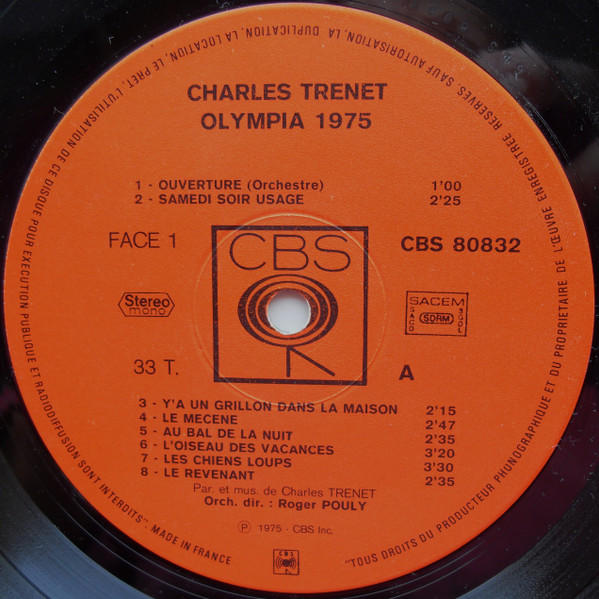 Charles Trenet - Olympia 75 | CBS (CBS 80832) - 3