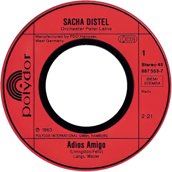 Sacha Distel - Adios Amigo | Polydor (887 553-7) - 3