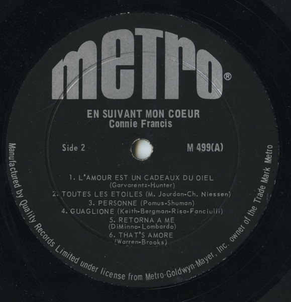 Connie Francis - En Suivant Mon Coeur [Vinyl] | Metro Records (M 499) - 4