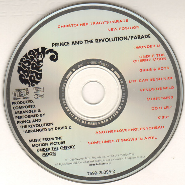 Prince And The Revolution - Parade (Music From The Motion Picture Under The Cherry Moon) | Paisley Park (7599-25395-2) - 2