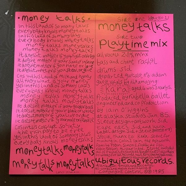 Rubella Ballet - Money Talks | Ubiquitous Records (dayglo 1) - 2