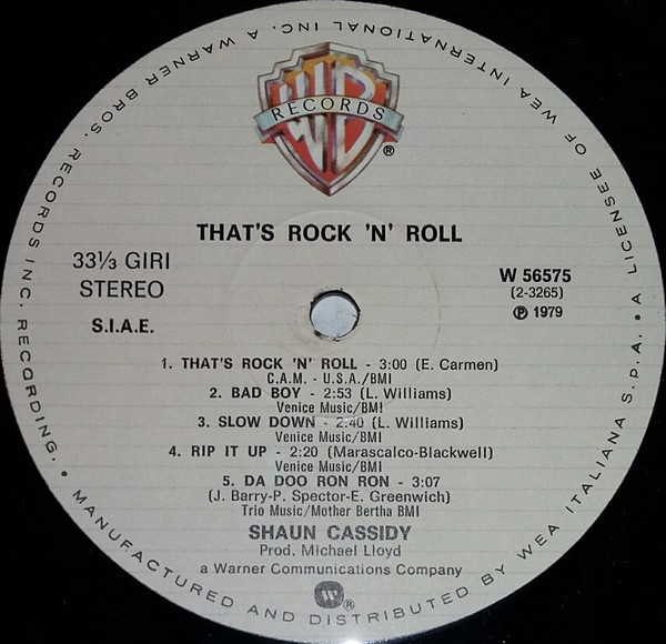 Shaun Cassidy - Live - That's Rock'N Roll | Warner Bros. Records (W 56575) - 3