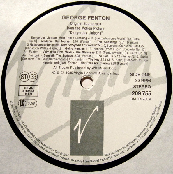 George Fenton - Dangerous Liaisons (Original Motion Picture Soundtrack) | Virgin (V 2583) - 3