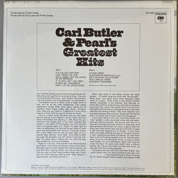 Carl & Pearl Butler - Carl Butler And Pearl's Greatest Hits | Columbia (CS 1039) - 2 Carl & Pearl Butler - Carl Butler And Pearl's Greatest Hits | Columbia (CS 1039) - 2