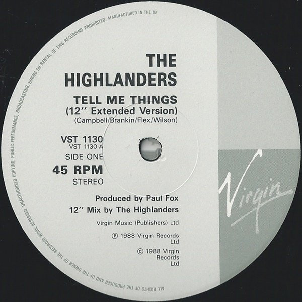 The Highlanders - Tell Me Things | Virgin (VST 1130) - 3