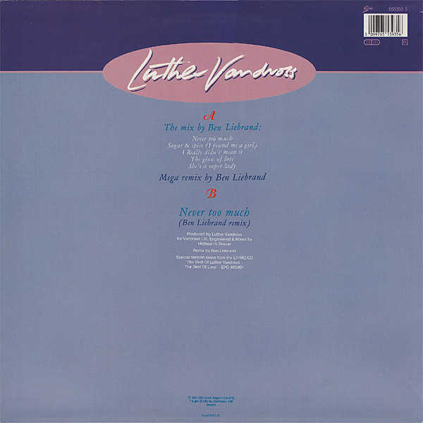 Luther Vandross - Ben Liebrand Megamix / Never Too Much | Epic (655393 5) - 2 Luther Vandross - Ben Liebrand Megamix / Never Too Much | Epic (655393 5) - 2