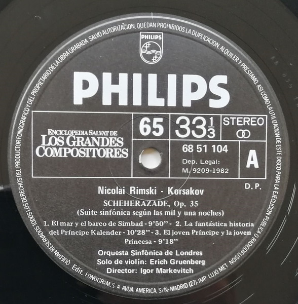 Nikolai Rimsky-Korsakov , London Symphony Orchestra , Igor Markevitch - Scheherazade, Op. 35 / Capricho Español, Op. 34 | Philips (68 51 104) - 3
