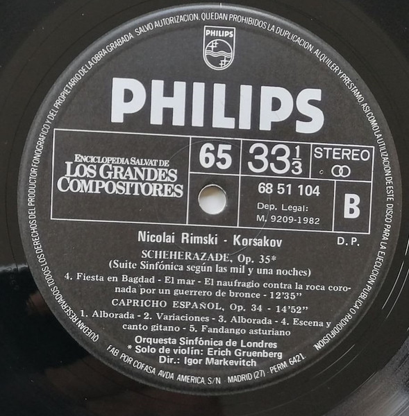 Nikolai Rimsky-Korsakov , London Symphony Orchestra , Igor Markevitch - Scheherazade, Op. 35 / Capricho Español, Op. 34 | Philips (68 51 104) - 4