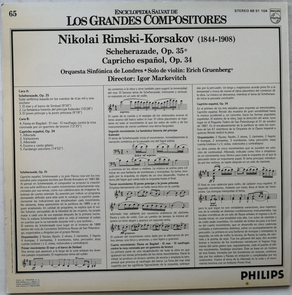 Nikolai Rimsky-Korsakov , London Symphony Orchestra , Igor Markevitch - Scheherazade, Op. 35 / Capricho Español, Op. 34 | Philips (68 51 104) - 2