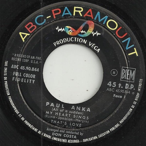 Paul Anka Orchestra Conducted By Don Costa - ...My Heart Sings | ABC-Paramount (ABC 45 90.844) - 3 Paul Anka Orchestra Conducted By Don Costa - ...My Heart Sings | ABC-Paramount (ABC 45 90.844) - 3