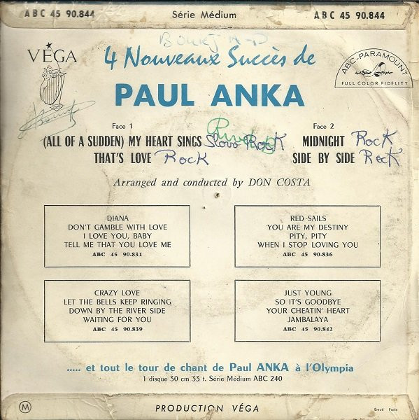 Paul Anka Orchestra Conducted By Don Costa - ...My Heart Sings | ABC-Paramount (ABC 45 90.844) - 2 Paul Anka Orchestra Conducted By Don Costa - ...My Heart Sings | ABC-Paramount (ABC 45 90.844) - 2