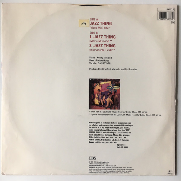 Gang Starr - Jazz Thing | CBS (656377 6) - 2