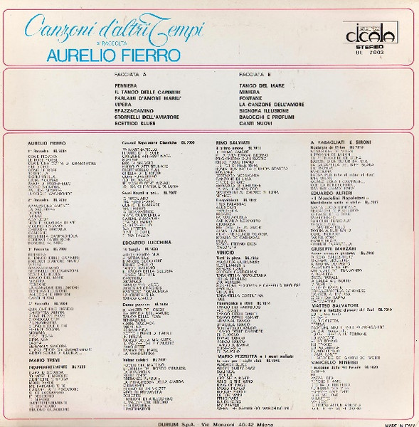Aurelio Fierro - Canzoni D'Altri Tempi - 3° Raccolta | Durium (BL 7003) - 2