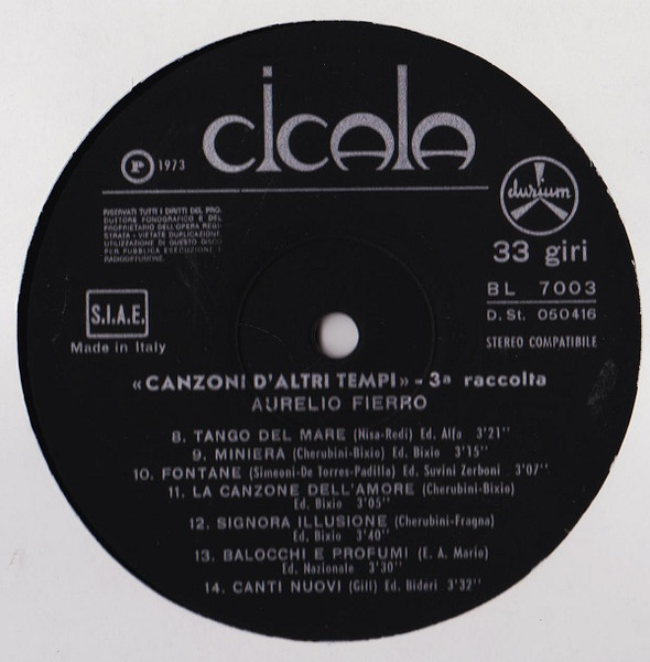 Aurelio Fierro - Canzoni D'Altri Tempi - 3° Raccolta | Durium (BL 7003) - 4