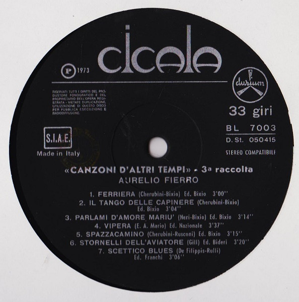 Aurelio Fierro - Canzoni D'Altri Tempi - 3° Raccolta | Durium (BL 7003) - 3