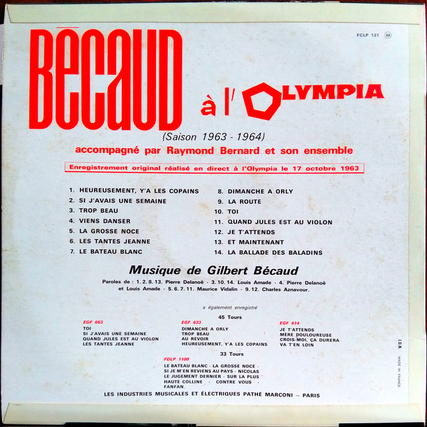 Gilbert Bécaud - Bécaud À L'Olympia | La Voix De Son Maître (FCLP 121) - 2 Gilbert Bécaud - Bécaud À L'Olympia | La Voix De Son Maître (FCLP 121) - 2