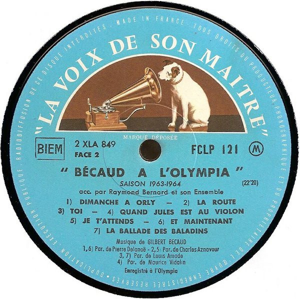 Gilbert Bécaud - Bécaud À L'Olympia | La Voix De Son Maître (FCLP 121) - 4 Gilbert Bécaud - Bécaud À L'Olympia | La Voix De Son Maître (FCLP 121) - 4