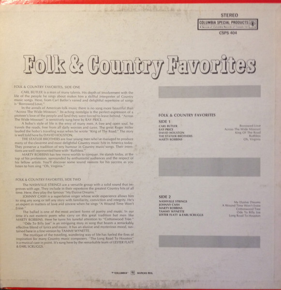 Various - Folk & Country Favorites | Columbia Special Products (CSPS 404) - 2 Various - Folk & Country Favorites | Columbia Special Products (CSPS 404) - 2