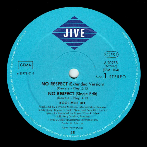 Kool Moe Dee - No Respect | Jive (6.20978 AE (247 301-0)) - 3