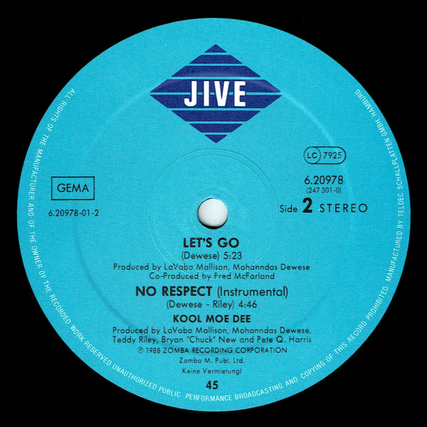 Kool Moe Dee - No Respect | Jive (6.20978 AE (247 301-0)) - 4