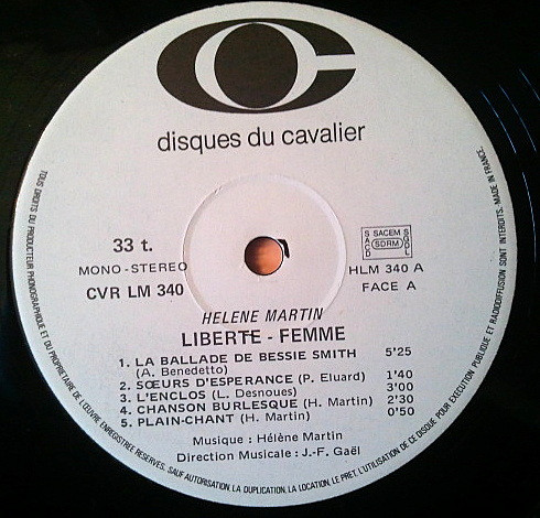 Hélène Martin - Liberté Femme | Disques Du Cavalier (CVR LM 340) - 4