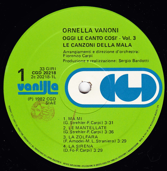 Ornella Vanoni - ”Oggi Le Canto Così” N.3 (Le Canzoni Della Mala) | CGD (CGD 20218) - 3