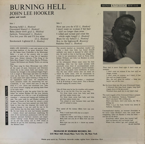 John Lee Hooker - Burning Hell | Riverside Records (RLP 008) - 2
