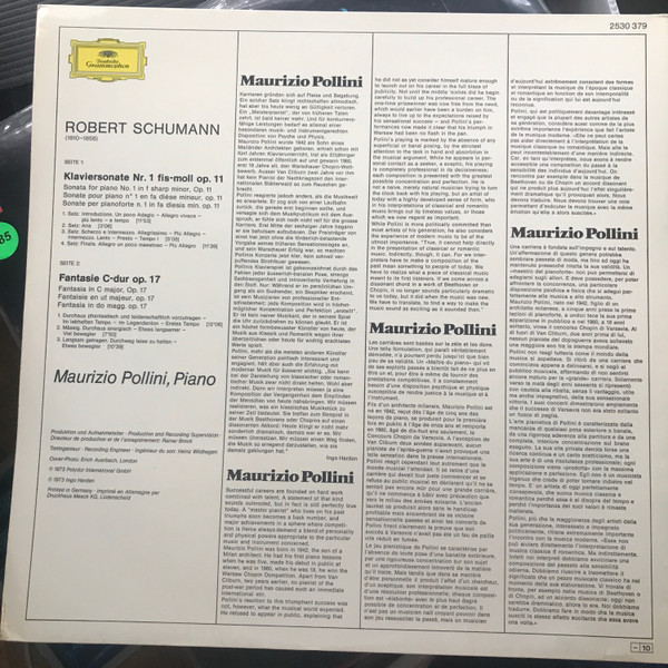 Robert Schumann , Maurizio Pollini - Fantasie C-Dur = In C Major Op. 17 / Sonate Fis-Moll = In F Sharp Minor Op. 11 | Deutsche Grammophon (2530 379) - 2