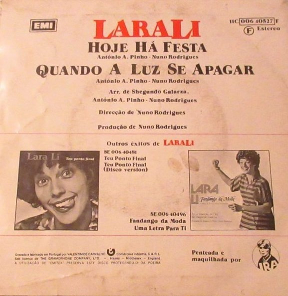 Lara Li - Hoje Há Festa | EMI (11C 006 40527 F) - 2