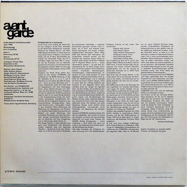 Karlheinz Stockhausen - Collegium Vocale Köln , Leitung: Wolfgang Fromme - Stimmung | Deutsche Grammophon (2543 003) - 2