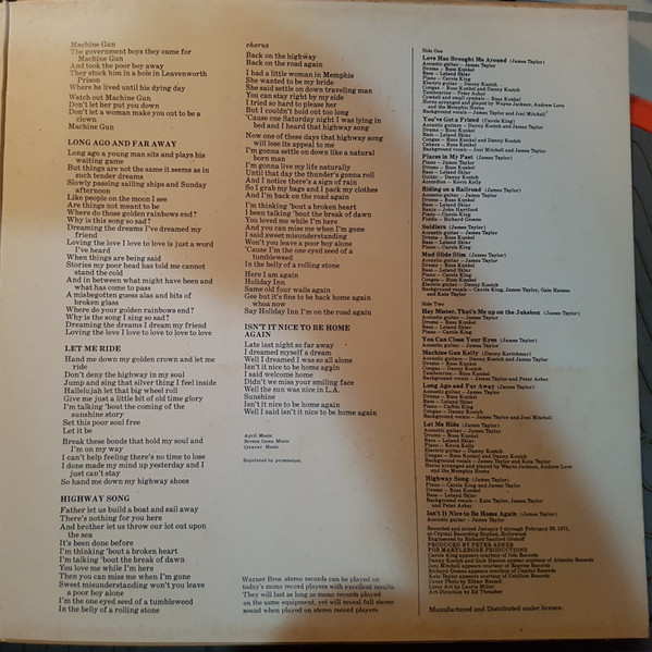James Taylor - Mud Slide Slim And The Blue Horizon | Warner Bros. Records (BS 2561) - 4 James Taylor - Mud Slide Slim And The Blue Horizon | Warner Bros. Records (BS 2561) - 4