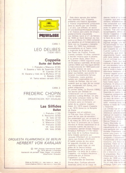 Léo Delibes / Frédéric Chopin , Berliner Philharmoniker , Herbert von Karajan - Coppelia (Suite Del Ballet) / Las Sílfides | Deutsche Grammophon (25 35189) - 2