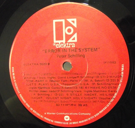 Peter Schilling - Error In The System | Elektra (Elektra-3023) - 2