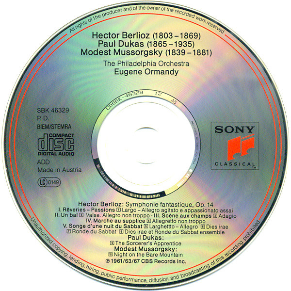 Hector Berlioz / Paul Dukas / Modest Mussorgsky - The Philadelphia Orchestra , Eugene Ormandy - Symphonie Fantastique / The Sorcerer's Apprentice / Night On The Bare Mountain | Sony Classical (SBK 46 329) - 3 Hector Berlioz / Paul Dukas / Modest Mussorgsky - The Philadelphia Orchestra , Eugene Ormandy - Symphonie Fantastique / The Sorcerer's Apprentice / Night On The Bare Mountain | Sony Classical (SBK 46 329) - 3