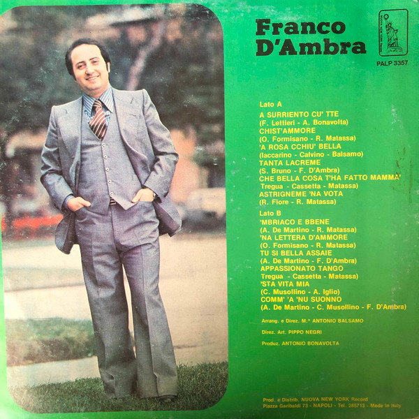 Franco D'Ambra - A Surriento Cu' Tte | Nuova New York Record (PALP 3357) - 2