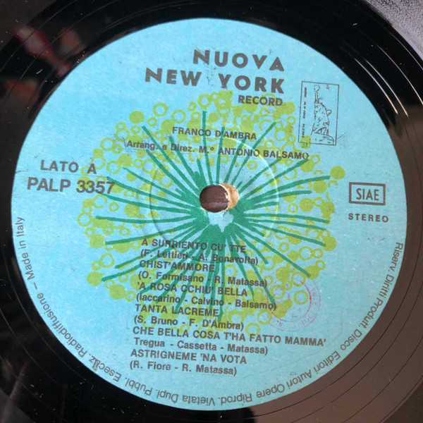 Franco D'Ambra - A Surriento Cu' Tte | Nuova New York Record (PALP 3357) - 3