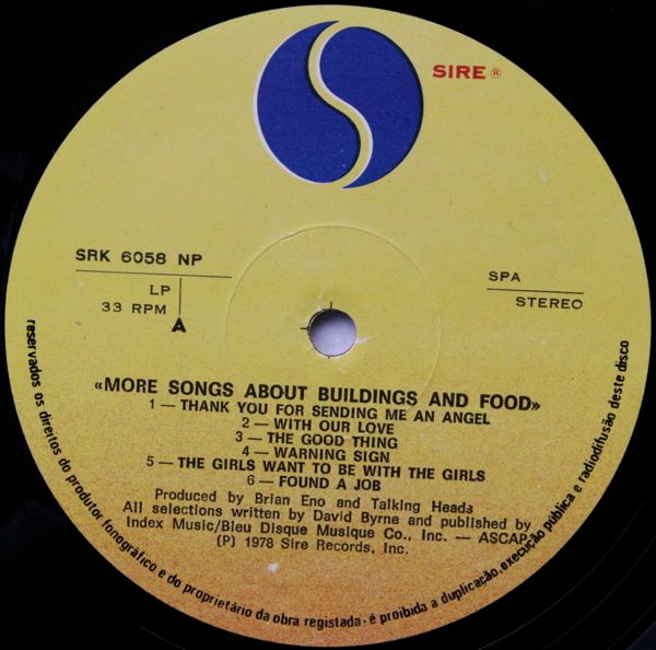 Talking Heads - More Songs About Buildings And Food | Sire (SRK 6058 NP) - 2