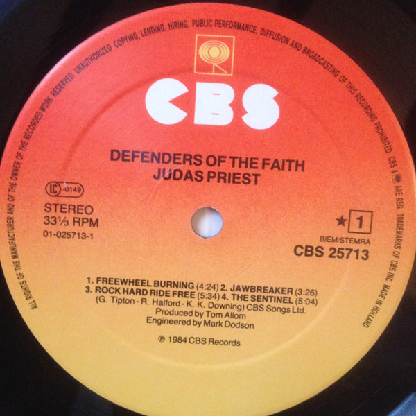 Judas Priest - Defenders Of The Faith | CBS (CBS 25713) - 3 Judas Priest - Defenders Of The Faith | CBS (CBS 25713) - 3