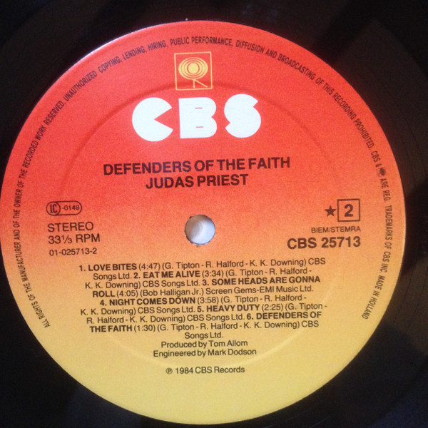 Judas Priest - Defenders Of The Faith | CBS (CBS 25713) - 4 Judas Priest - Defenders Of The Faith | CBS (CBS 25713) - 4