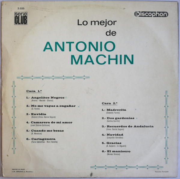 Antonio Machín - Lo Mejor De Antonio Machin | Discophon (S.C. 2.025) - 2
