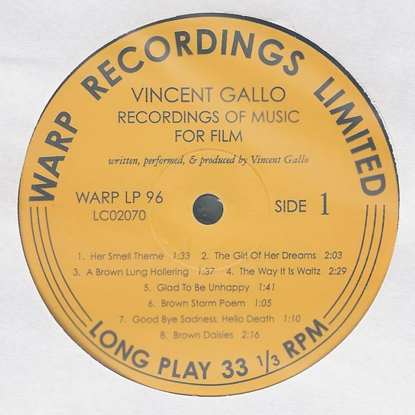 Vincent Gallo - Recordings Of Music For Film | Warp Records (WARP LP96) - 3 Vincent Gallo - Recordings Of Music For Film | Warp Records (WARP LP96) - 3