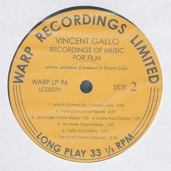 Vincent Gallo - Recordings Of Music For Film | Warp Records (WARP LP96) - 4 Vincent Gallo - Recordings Of Music For Film | Warp Records (WARP LP96) - 4