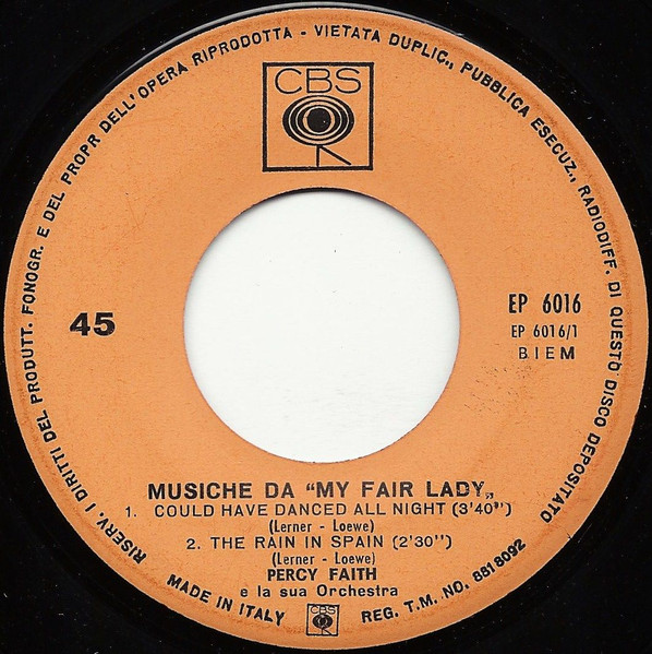 Percy Faith - Music From My Fair Lady | CBS (45 EP 6016) - 3