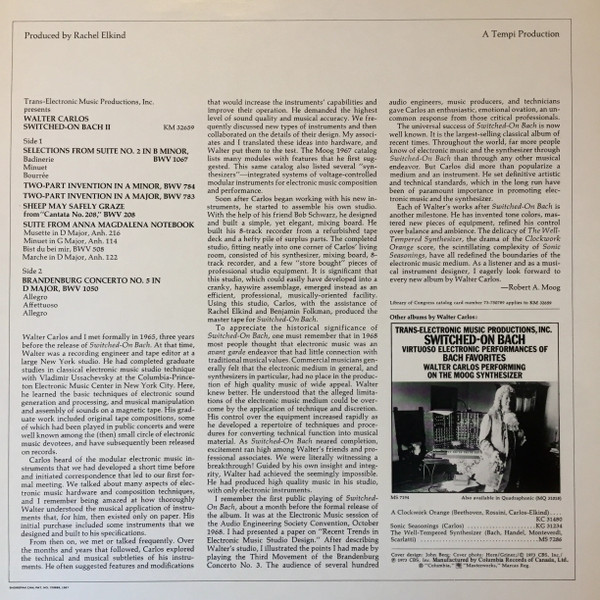 Walter Carlos - Switched-On Bach II | Columbia Masterworks (KM 32659) - 2 Walter Carlos - Switched-On Bach II | Columbia Masterworks (KM 32659) - 2