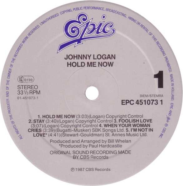 Johnny Logan - Hold Me Now | Epic (EPC 451073 1) - 3 Johnny Logan - Hold Me Now | Epic (EPC 451073 1) - 3