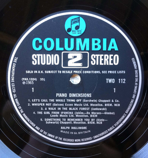 Ralph Dollimore - Piano Dimensions | Columbia (TWO 112) - 3 Ralph Dollimore - Piano Dimensions | Columbia (TWO 112) - 3
