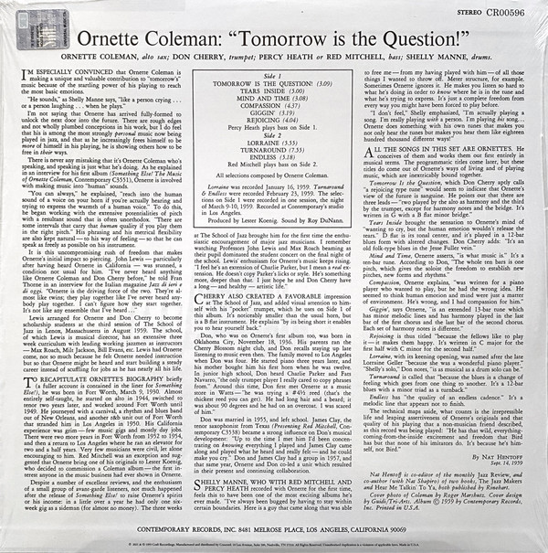 Ornette Coleman - Tomorrow Is The Question! LP | Craft Recordings (CR00596) - 2 Ornette Coleman - Tomorrow Is The Question! LP | Craft Recordings (CR00596) - 2